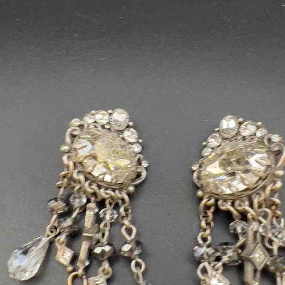Vintage Art Deco Style Hollywood Glam Crystal Bead Dangle Drop Earrings - Picture 3 of 10